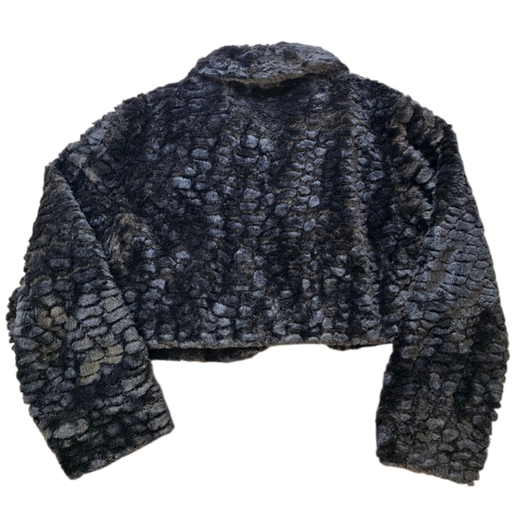 Scandinavian Faux Fur Black Cropped Jacket XL | Vintage Glam Goth Mod Retro Y2K - Picture 2 of 6